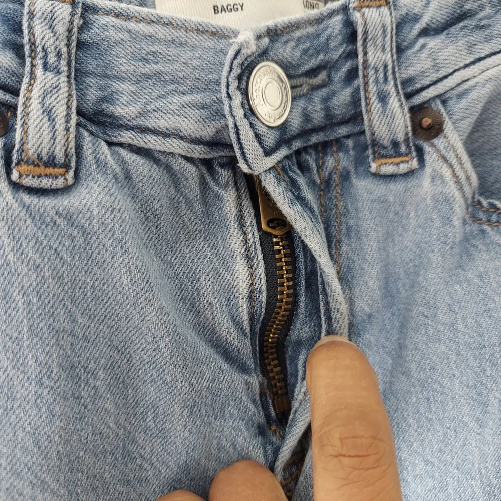 Abercrombie Kids Girls Baggy Jeans 5/6 Long Blue Streetwear Adjustable Waist
